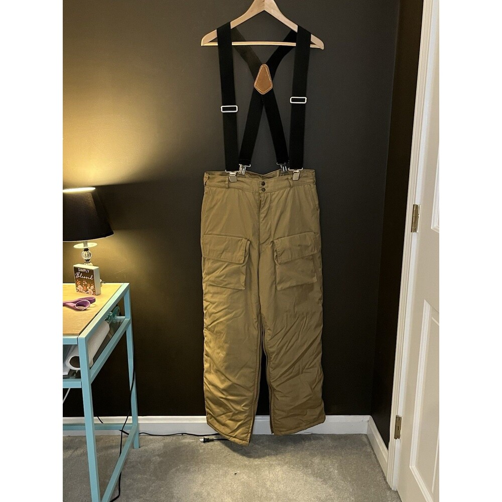 Vintage Cabela’s Waterfowl Down Hunting Pants L Brown Insulated Husky Suspenders